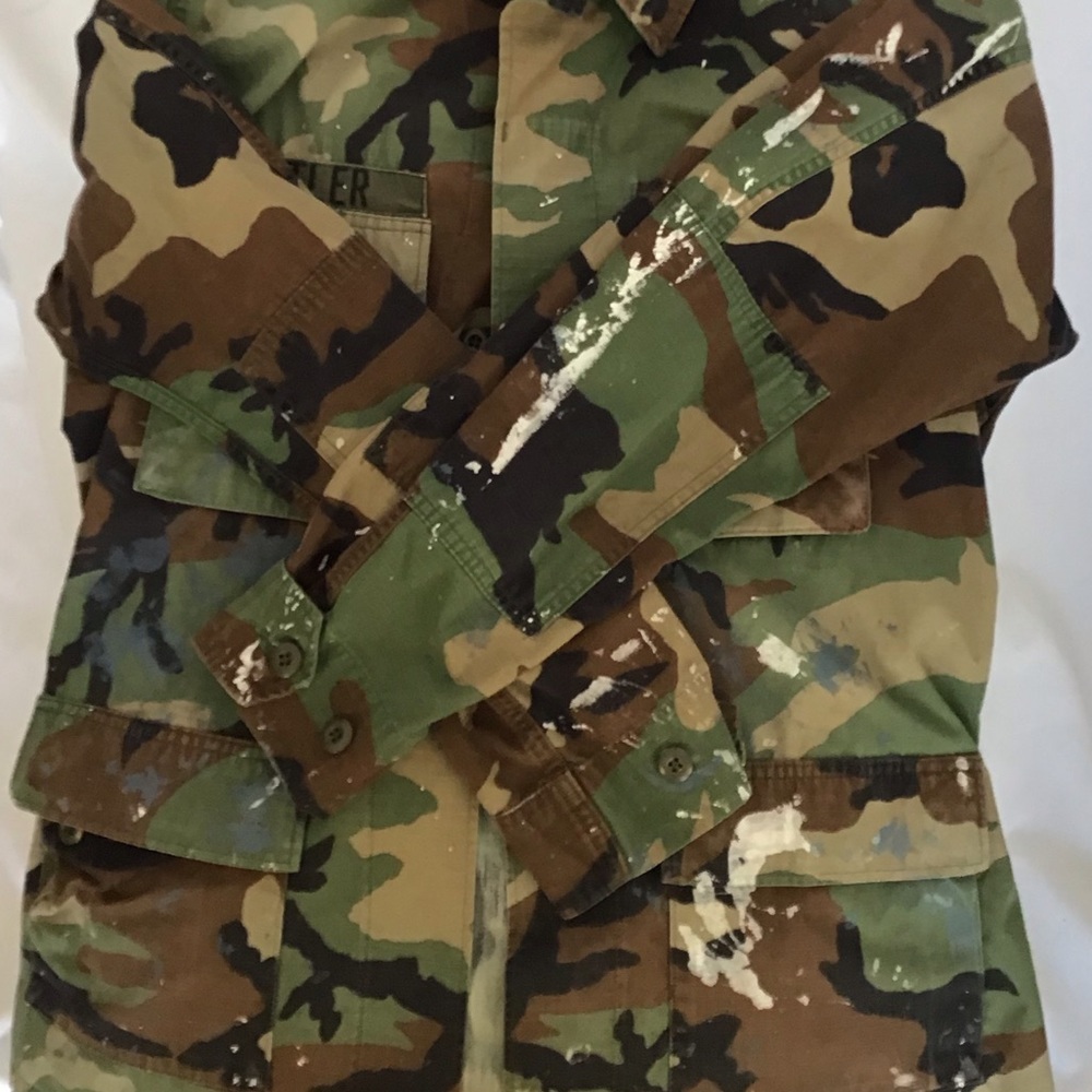 Vintage camouflage Army Jacket with paint Splatter